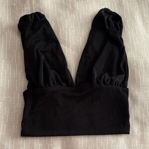 Black Deep V-Neck Top